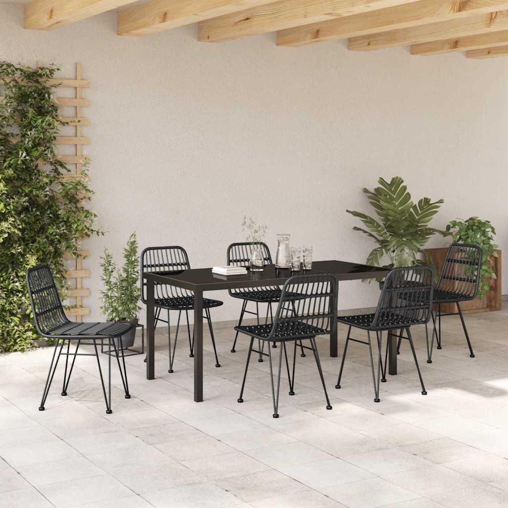 Set da Pranzo per Giardino 7 pcs Nero Poly Rattan - homemem39