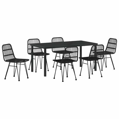 Set da Pranzo per Giardino 7 pcs Nero Poly Rattan - homemem39