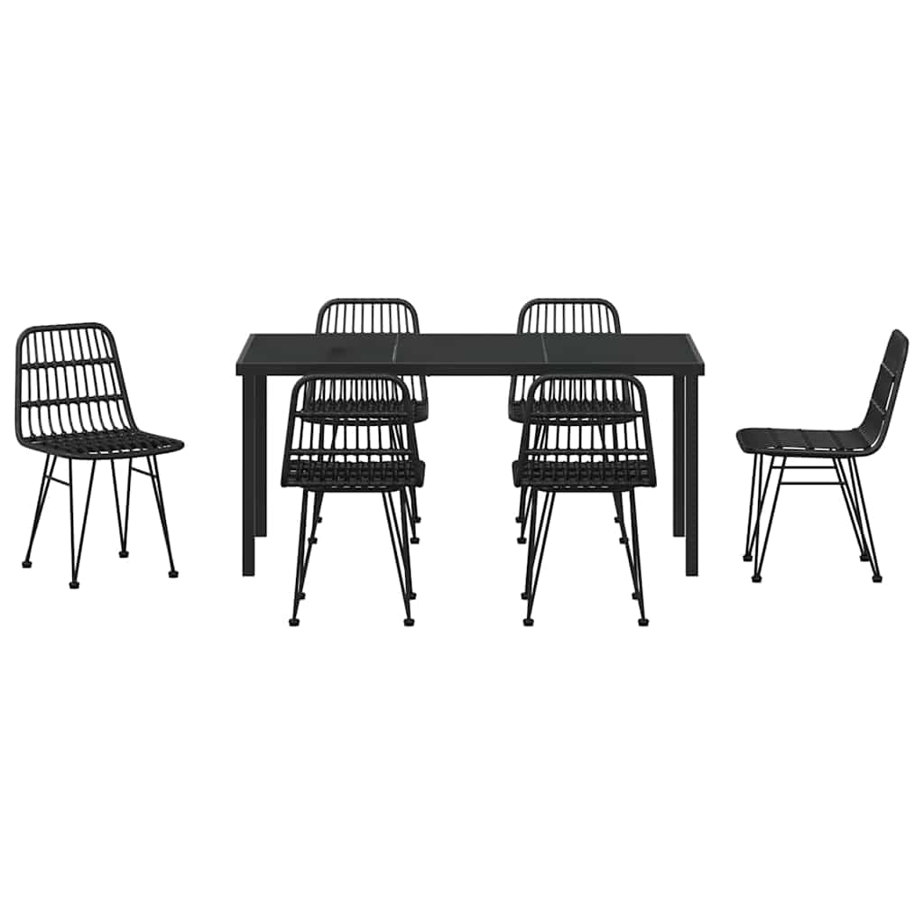 Set da Pranzo per Giardino 7 pcs Nero Poly Rattan - homemem39