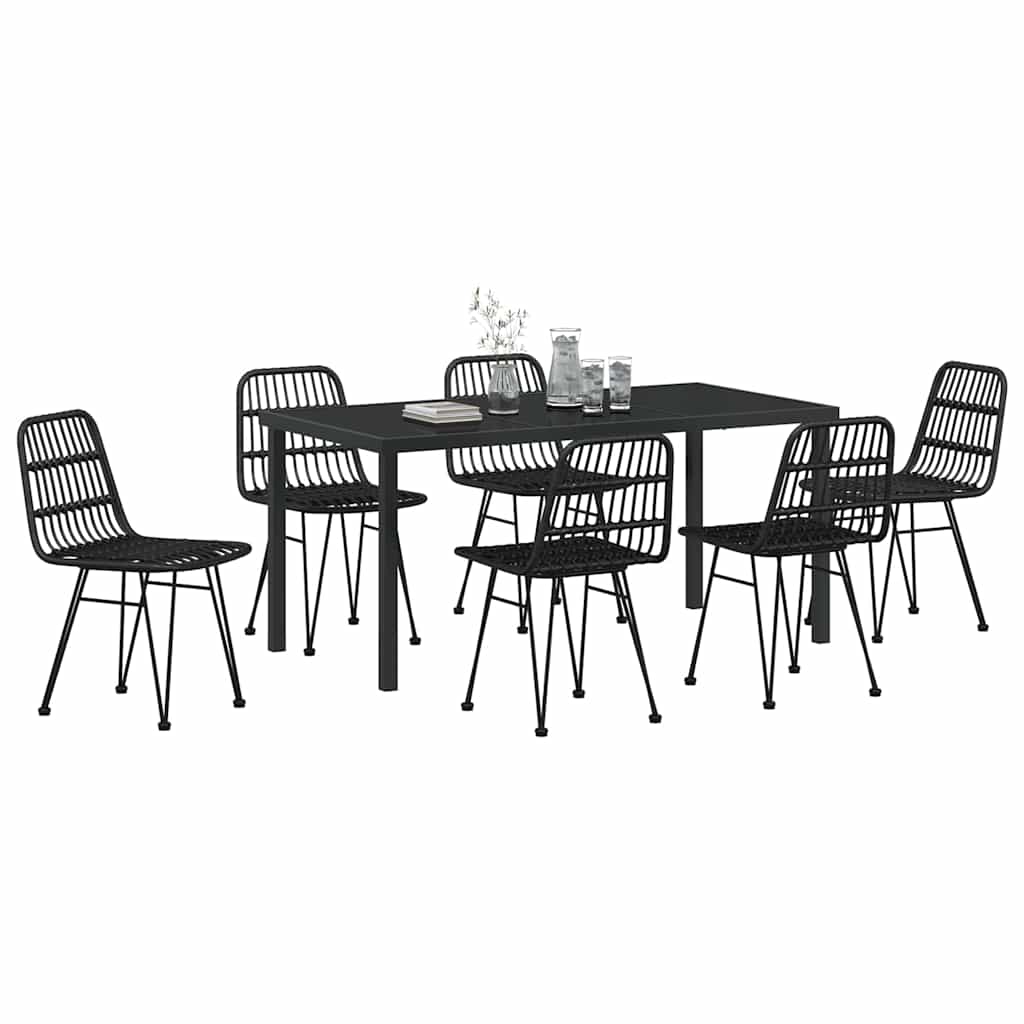 Set da Pranzo per Giardino 7 pcs Nero Poly Rattan - homemem39