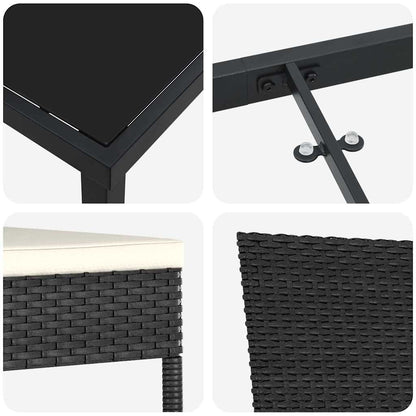 Set da Pranzo per Giardino 3 pcs Nero Poly Rattan - homemem39