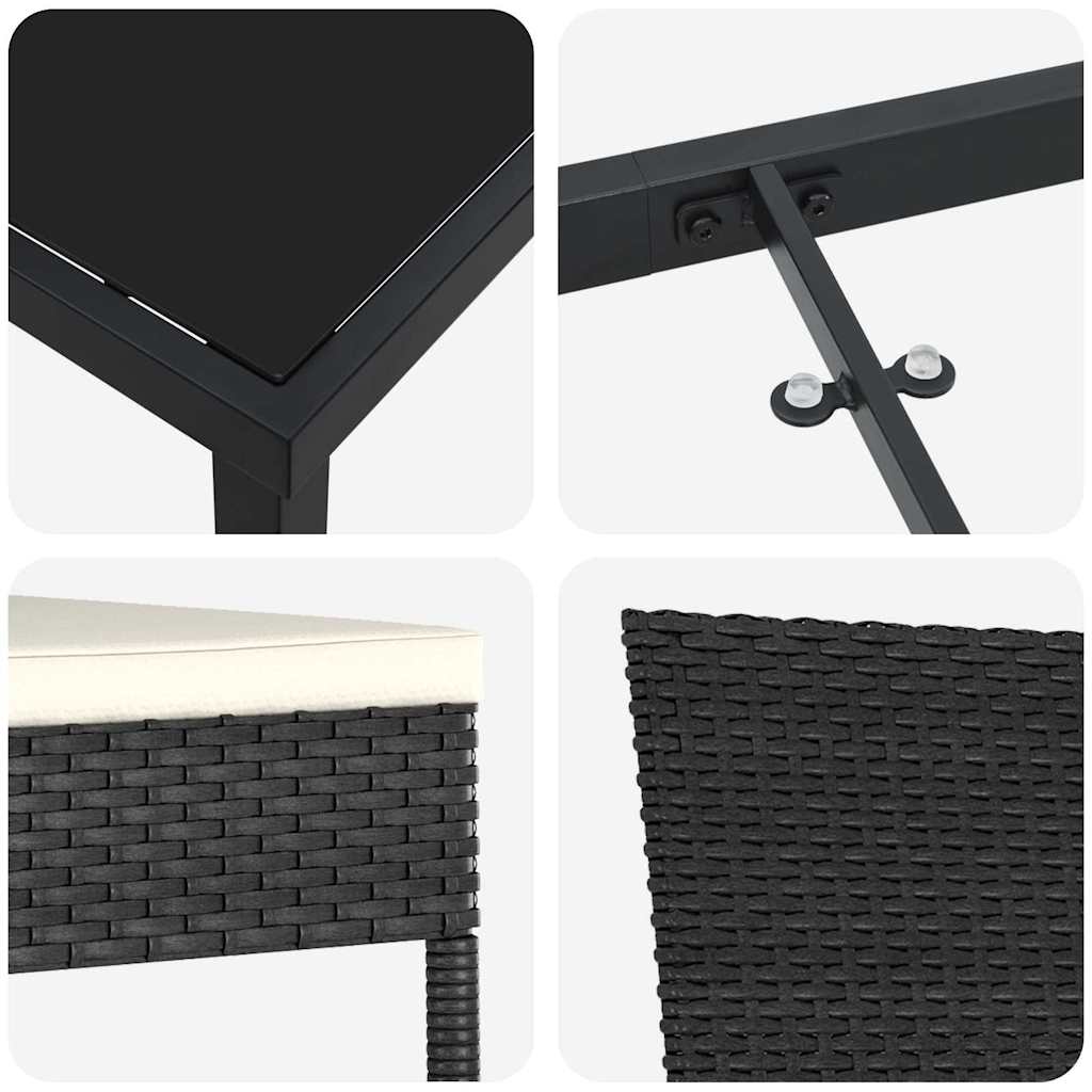 Set da Pranzo per Giardino 7 pcs Nero Poly Rattan - homemem39