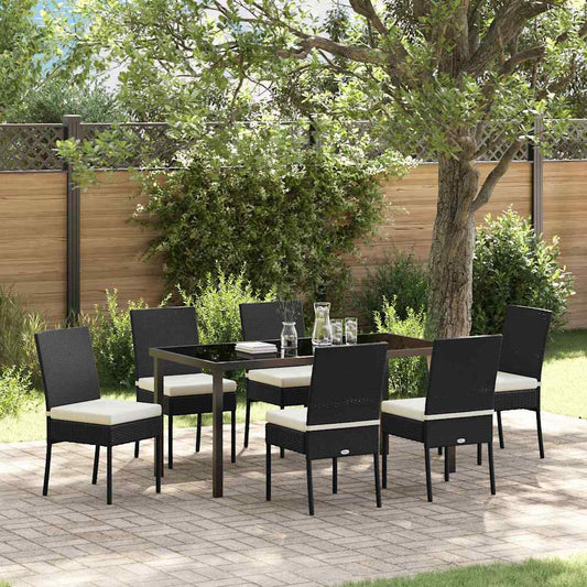 Set da Pranzo per Giardino 7 pcs Nero Poly Rattan - homemem39