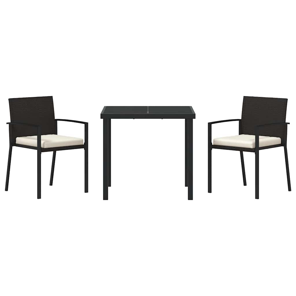 Set da Pranzo per Giardino 3 pcs Nero Poly Rattan - homemem39