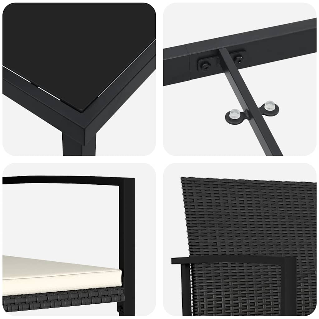 Set da Pranzo per Giardino 5 pcs Nero Poly Rattan - homemem39