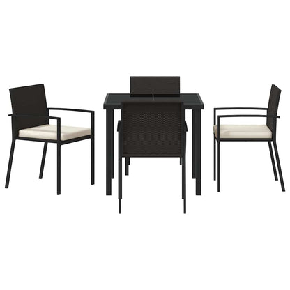 Set da Pranzo per Giardino 5 pcs Nero Poly Rattan - homemem39