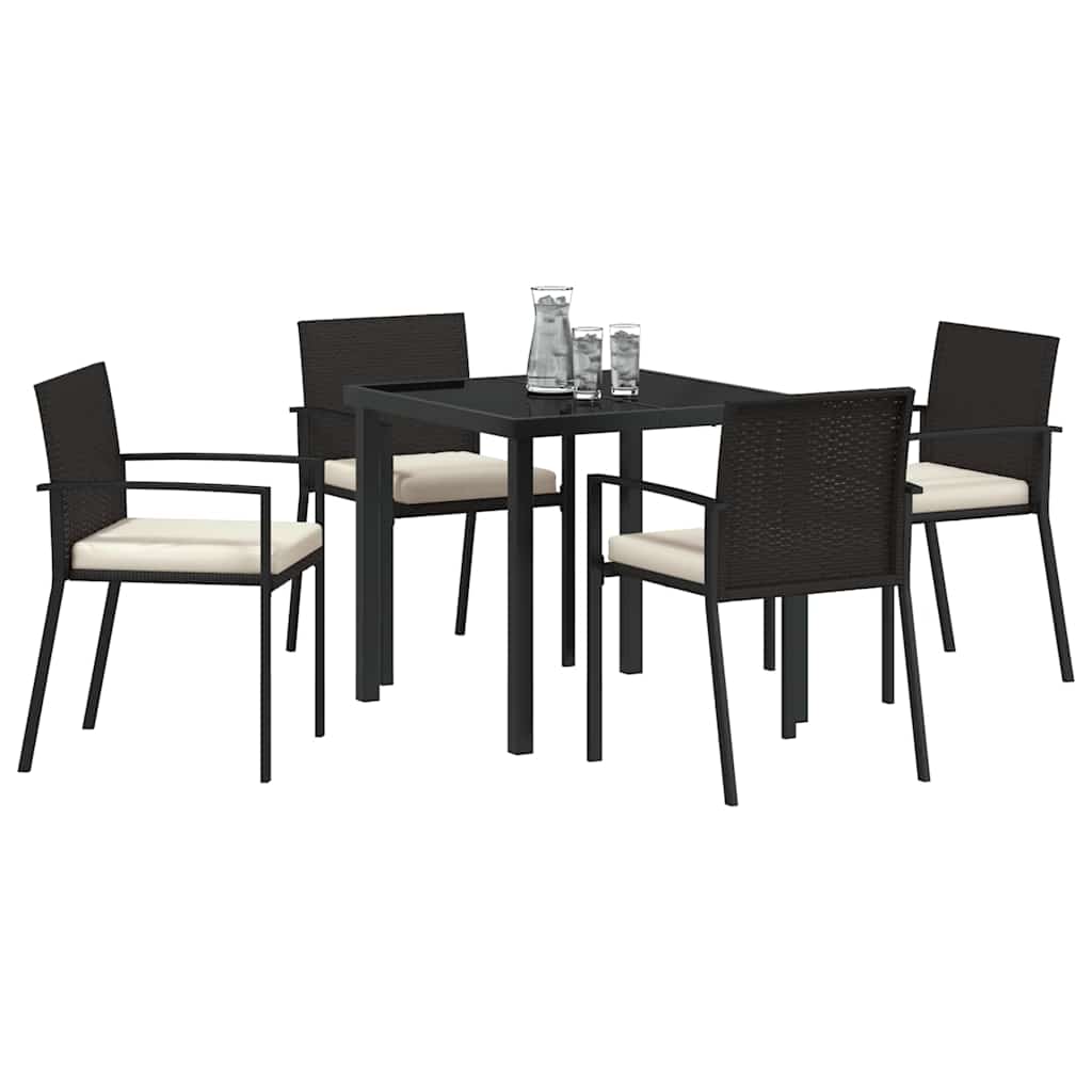 Set da Pranzo per Giardino 5 pcs Nero Poly Rattan - homemem39