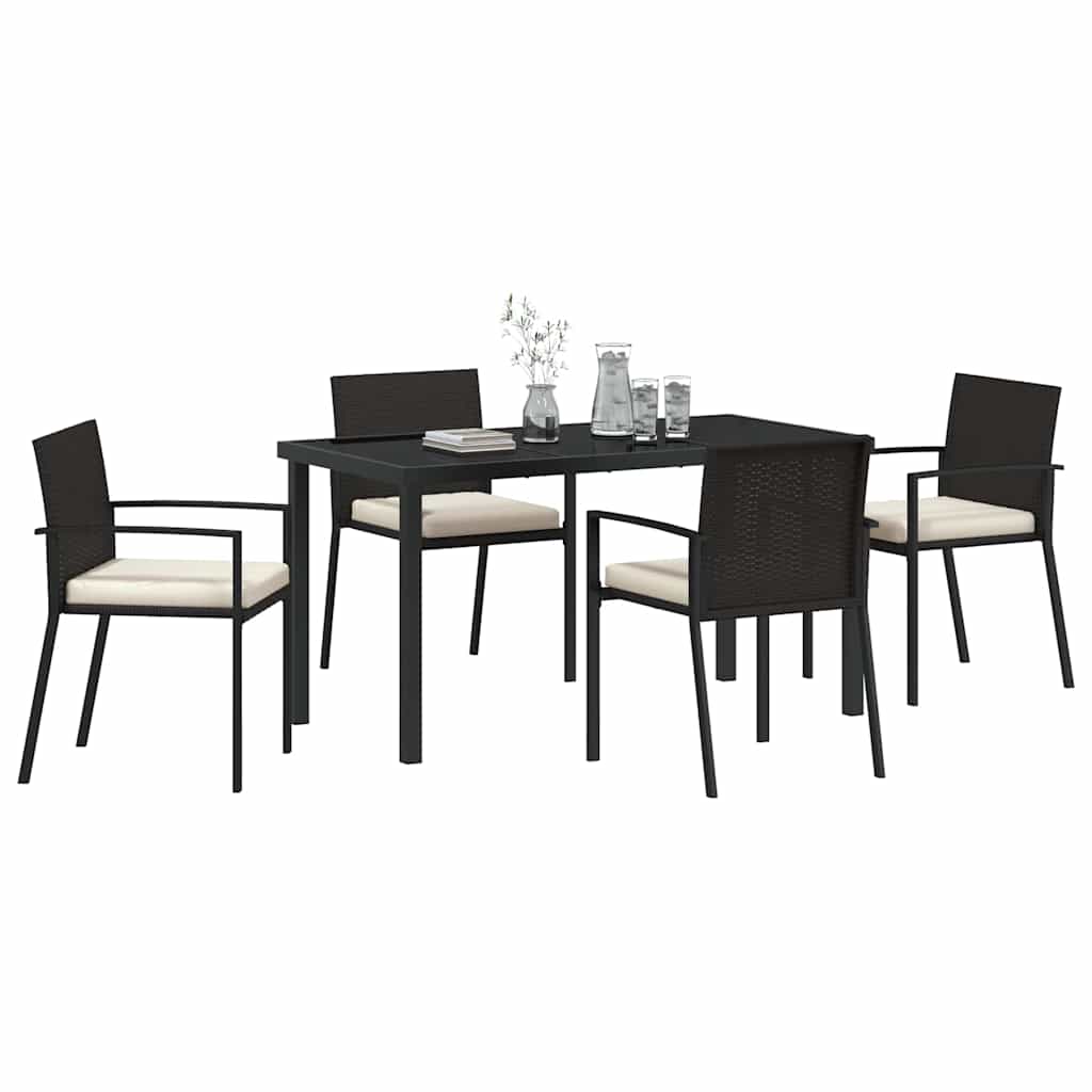 Set da Pranzo per Giardino 5 pcs Nero Poly Rattan - homemem39