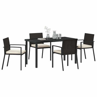 Set da Pranzo per Giardino 5 pcs Nero Poly Rattan - homemem39