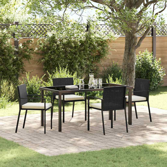 Set da Pranzo per Giardino 5 pcs Nero Poly Rattan - homemem39