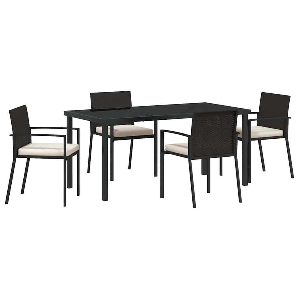 Set da Pranzo per Giardino 5 pcs Nero Poly Rattan - homemem39