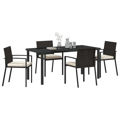 Set da Pranzo per Giardino 5 pcs Nero Poly Rattan - homemem39