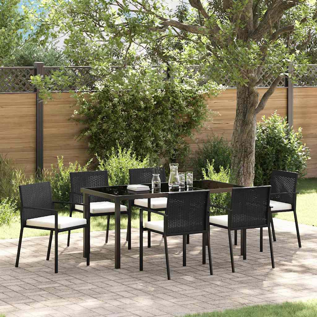Set da Pranzo per Giardino 7 pcs Nero Poly Rattan - homemem39