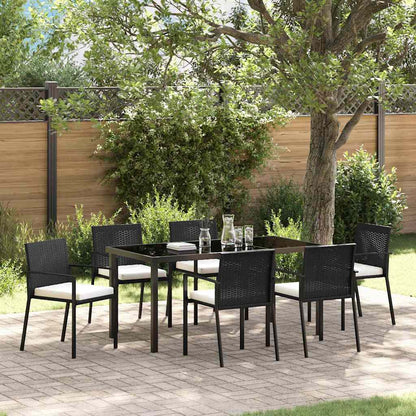 Set da Pranzo per Giardino 7 pcs Nero Poly Rattan - homemem39