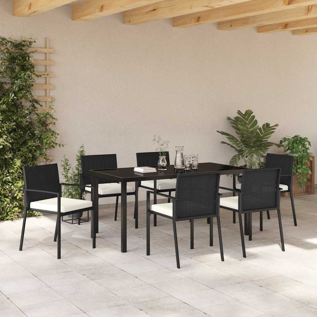 Set da Pranzo per Giardino 7 pcs Nero Poly Rattan - homemem39