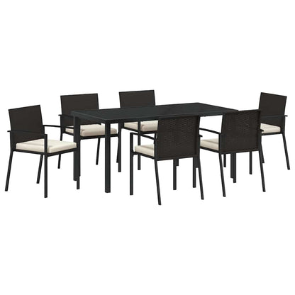 Set da Pranzo per Giardino 7 pcs Nero Poly Rattan - homemem39