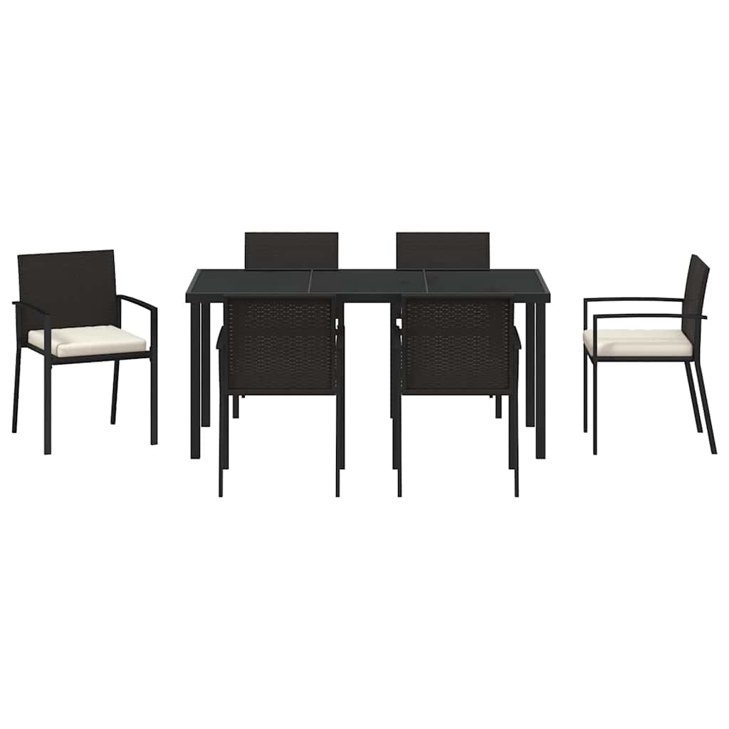 Set da Pranzo per Giardino 7 pcs Nero Poly Rattan - homemem39