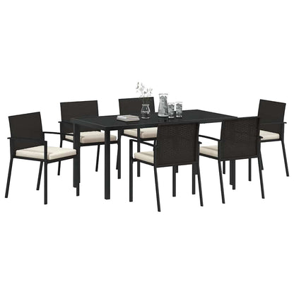 Set da Pranzo per Giardino 7 pcs Nero Poly Rattan - homemem39