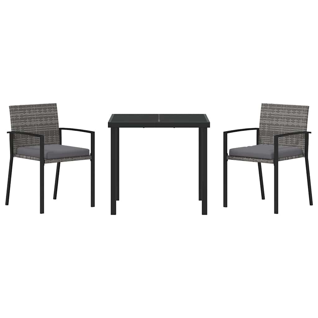 Set da Pranzo per Giardino 3 pcs Grigio Poly Rattan - homemem39