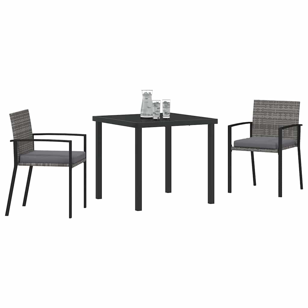 Set da Pranzo per Giardino 3 pcs Grigio Poly Rattan - homemem39