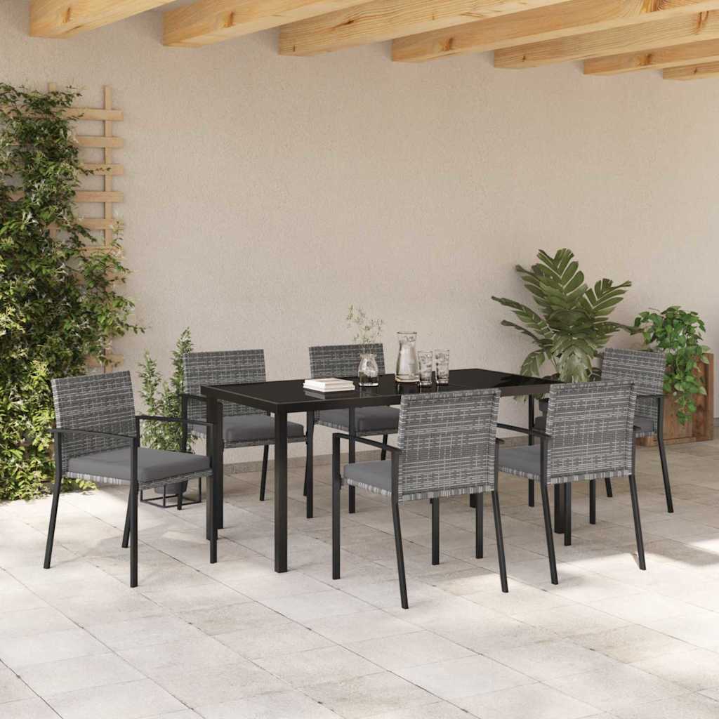Set da Pranzo per Giardino 7 pcs Grigio Poly Rattan - homemem39