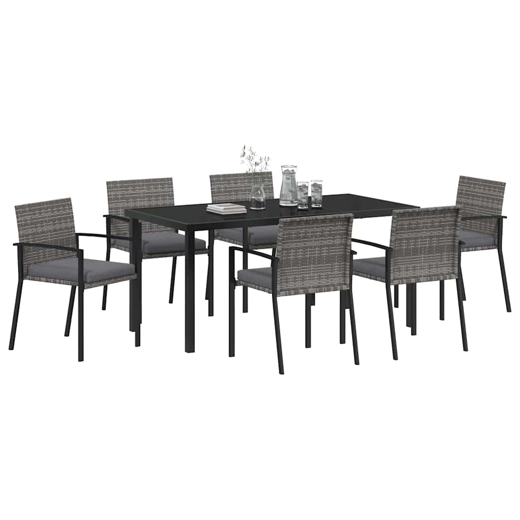 Set da Pranzo per Giardino 7 pcs Grigio Poly Rattan - homemem39