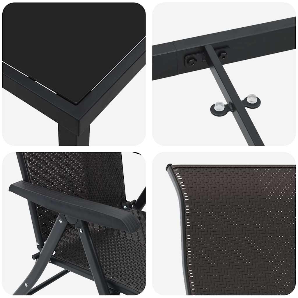 Set da Pranzo per Giardino 7 pcs Nero caffè Poly Rattan - homemem39