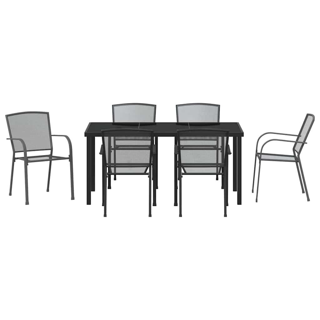 Set da Pranzo per Giardino 7 pcs Antracite Acciaio - homemem39