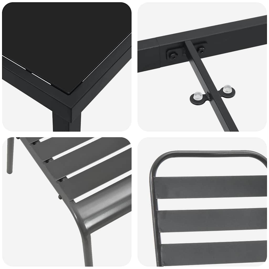 Set da Pranzo per Giardino 7 pcs Grigio scuro Acciaio - homemem39