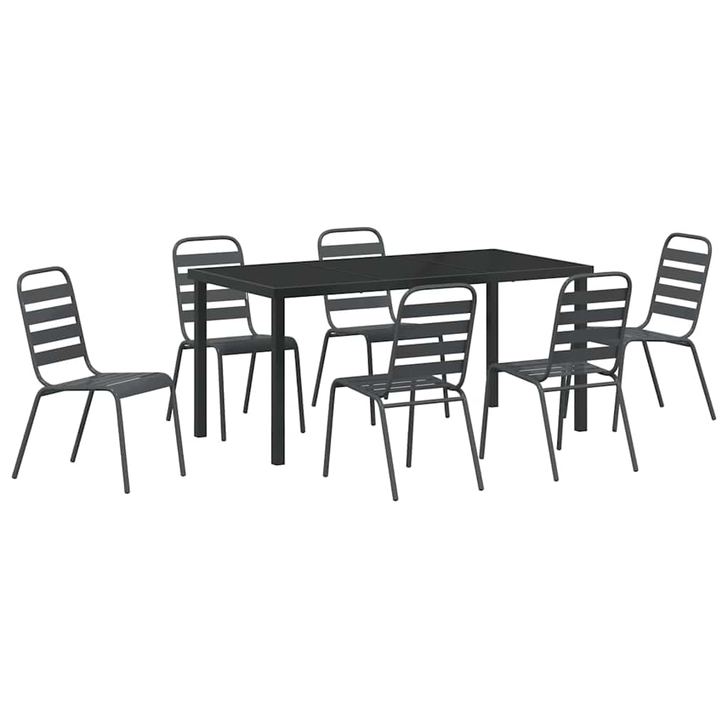 Set da Pranzo per Giardino 7 pcs Grigio scuro Acciaio - homemem39