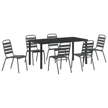 Set da Pranzo per Giardino 7 pcs Grigio scuro Acciaio - homemem39