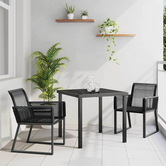 Set da Pranzo per Giardino 3 pcs Nero Poly Rattan - homemem39