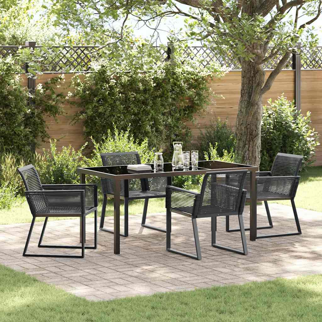 Set da Pranzo per Giardino 5 pcs Nero Poly Rattan - homemem39