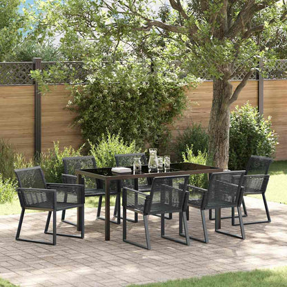 Set da Pranzo per Giardino 7 pcs Nero Poly Rattan - homemem39