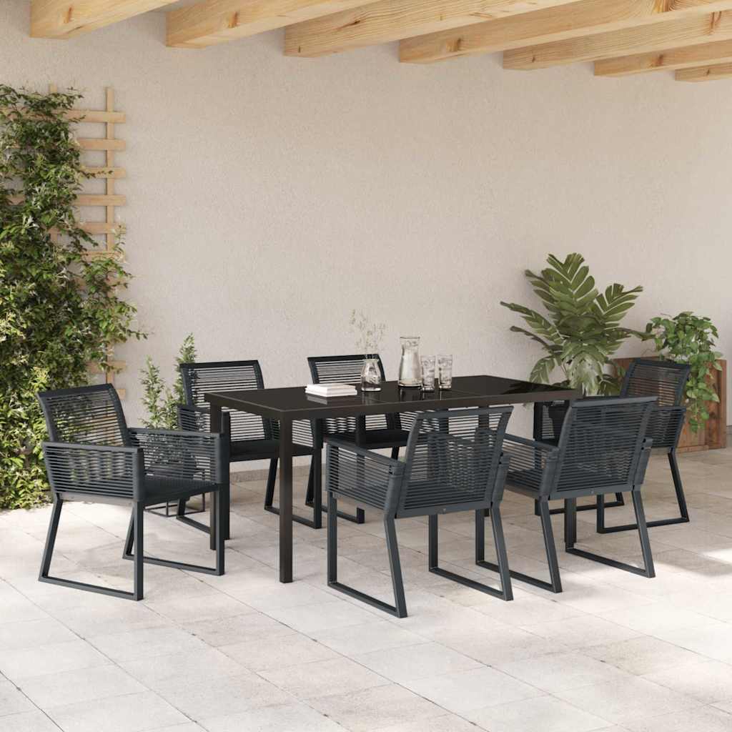 Set da Pranzo per Giardino 7 pcs Nero Poly Rattan - homemem39