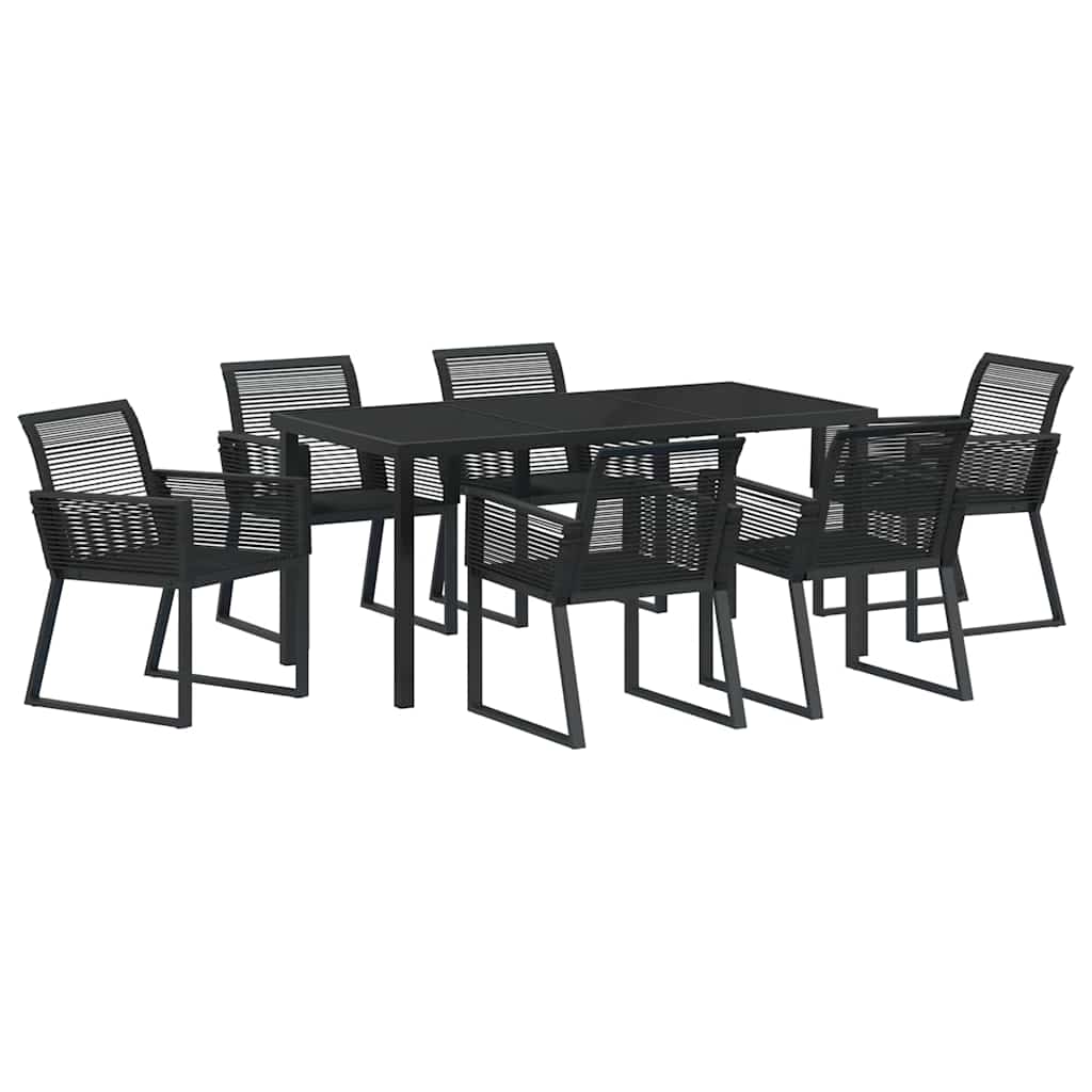 Set da Pranzo per Giardino 7 pcs Nero Poly Rattan - homemem39