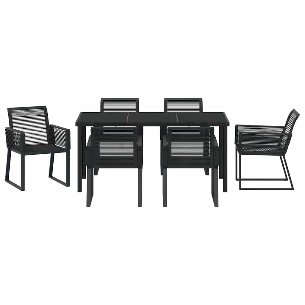 Set da Pranzo per Giardino 7 pcs Nero Poly Rattan - homemem39