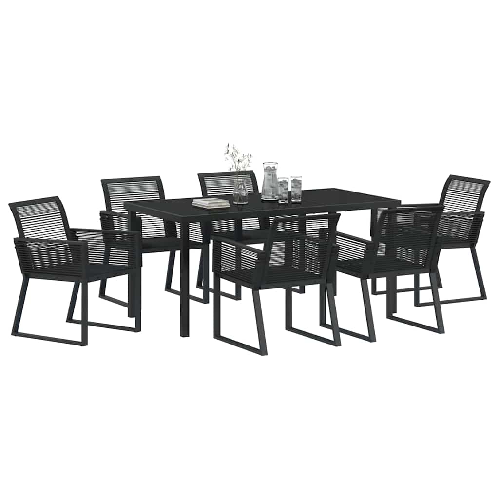 Set da Pranzo per Giardino 7 pcs Nero Poly Rattan - homemem39