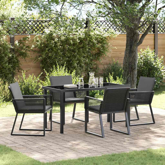 Set da Pranzo per Giardino 5 pcs Nero Poly Rattan - homemem39