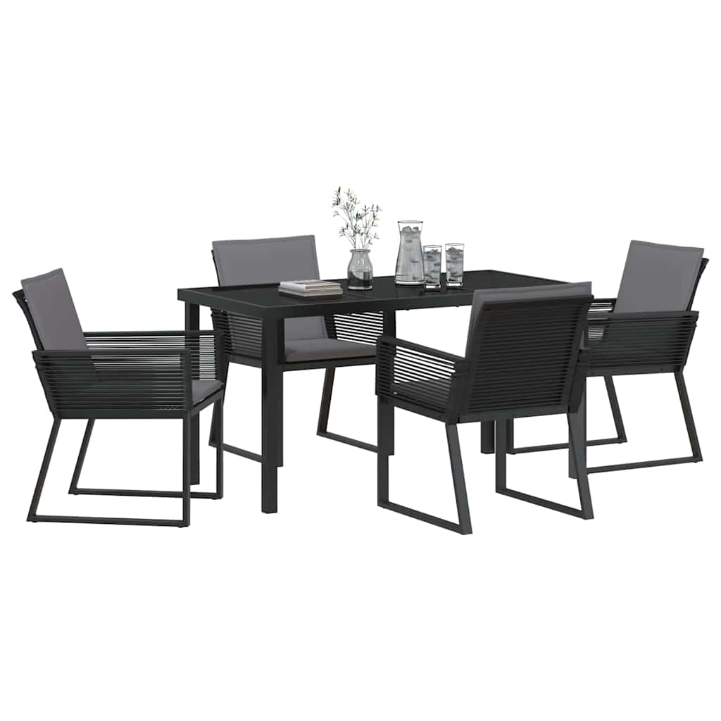 Set da Pranzo per Giardino 5 pcs Nero Poly Rattan - homemem39