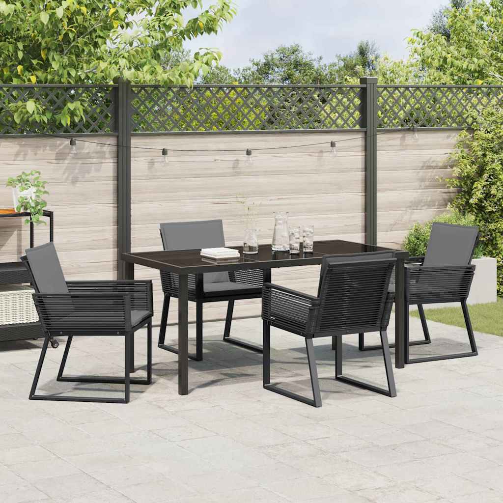 Set da Pranzo per Giardino 5 pcs Nero Poly Rattan - homemem39