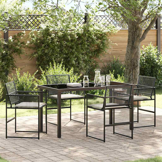 Set da Pranzo per Giardino 5 pcs Nero Poly Rattan - homemem39