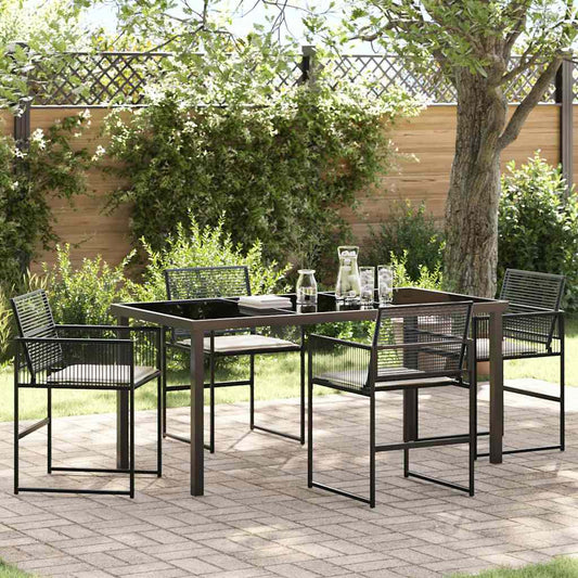 Set da Pranzo per Giardino 5 pcs Nero Poly Rattan - homemem39