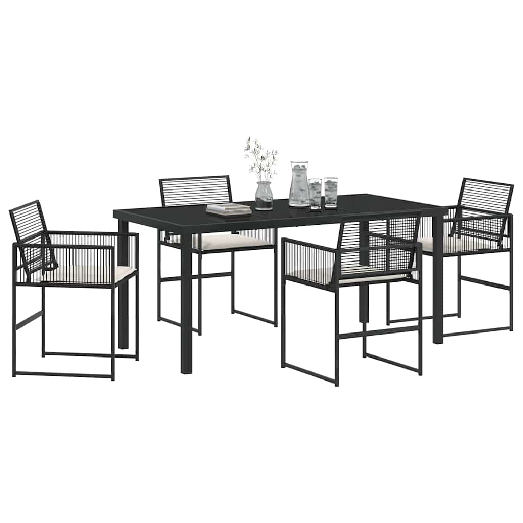 Set da Pranzo per Giardino 5 pcs Nero Poly Rattan - homemem39