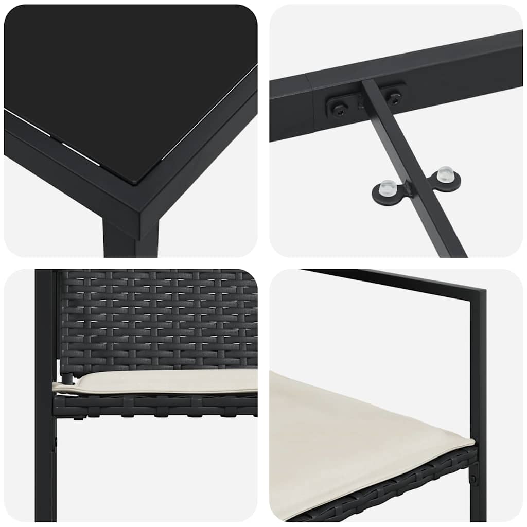 Set da Pranzo per Giardino 5 pcs Nero e Crema polyrattan | homemem39