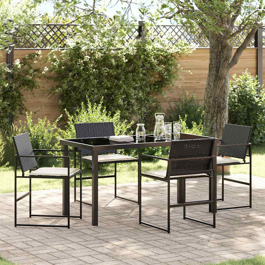 Set da Pranzo per Giardino 5 pcs Nero e Crema polyrattan | homemem39