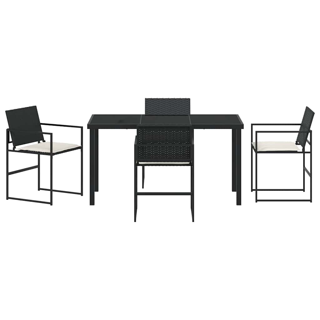 Set da Pranzo per Giardino 5 pcs Nero e Crema polyrattan | homemem39