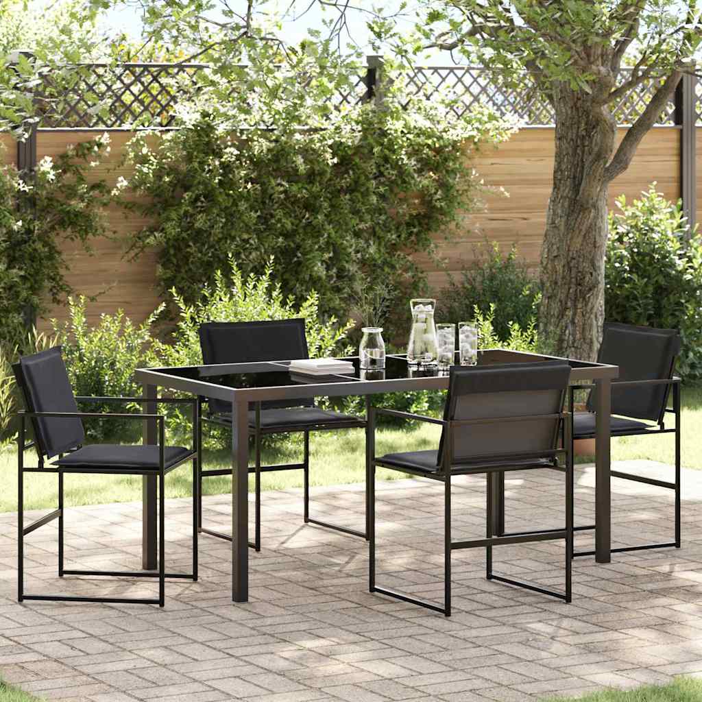 Set da Pranzo per Giardino 5 pcs Nero Textilene e acciaio