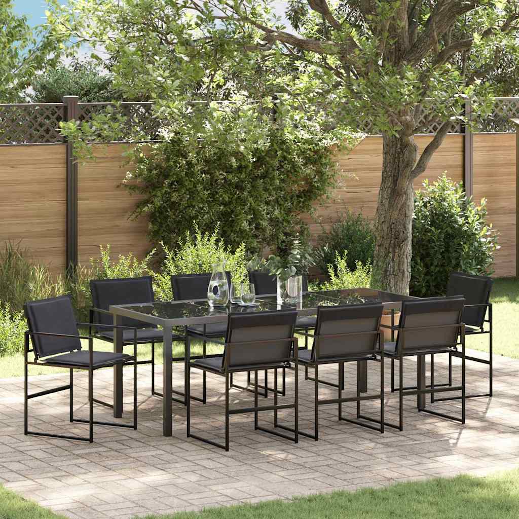 Set da Pranzo per Giardino 9 pz Nero Textilene e Acciaio