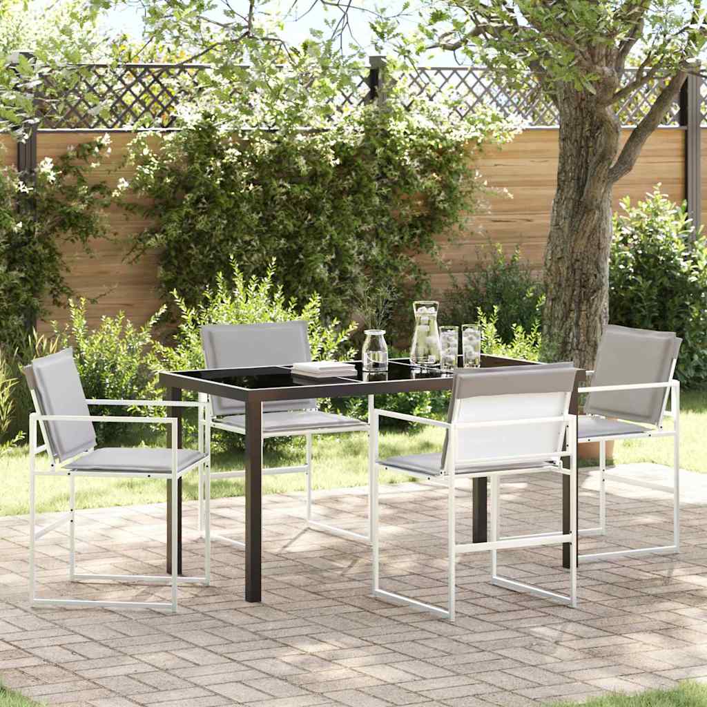 Set da Pranzo per Giardino 5 pcs Bianco Textilene e acciaio